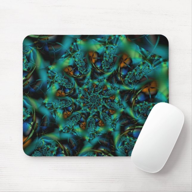 Mousepad Spike | Arte Fractal Azul e Verde (Com mouse)