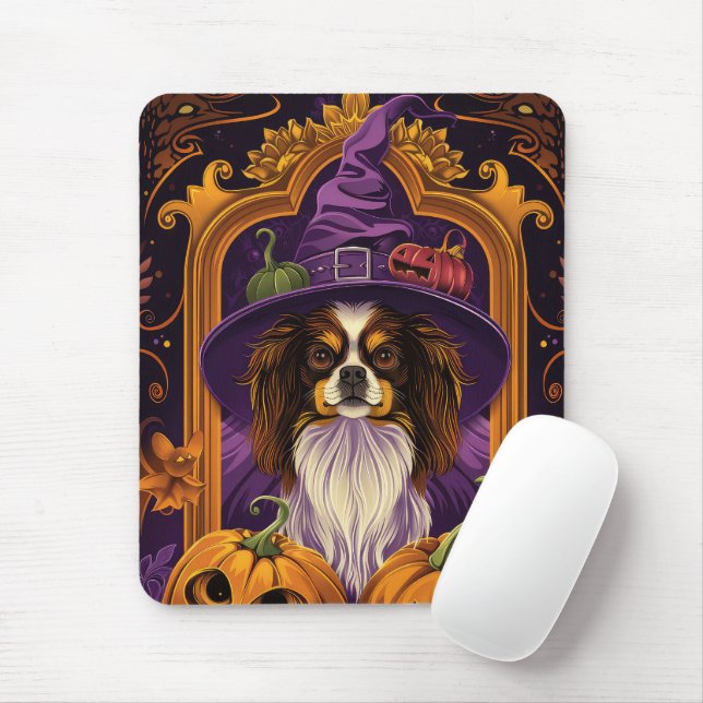 Mousepad Spookan Tibetan Spaniel Cachorro Halloween Pumpkin (Com mouse)