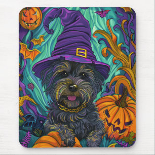 Mousepad Spookan Tibetan Terrier Dog Halloween Witch Pumpki