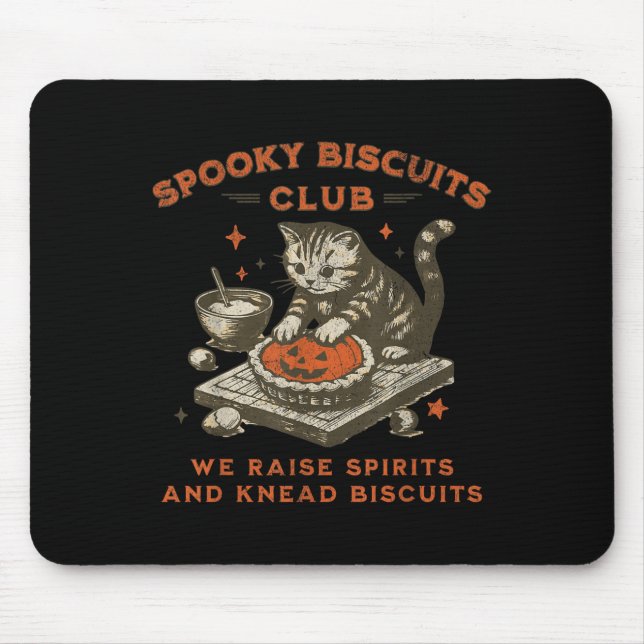 Mousepad Spooky Biscuits Club Cat, Dia de as Bruxas engraça (Frente)
