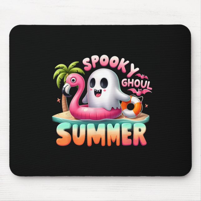 Mousepad Spooky Ghoul Summer Funny Ghost Flamingo Summer Va (Frente)