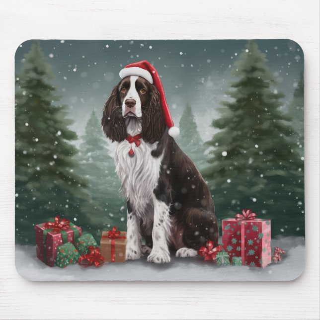 Mousepad Springer Spaniel Dog no Natal da Neve (Frente)