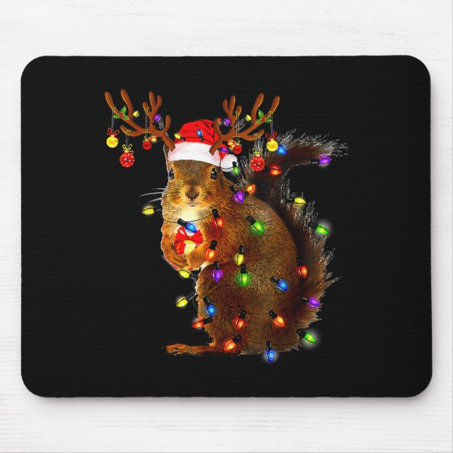 Mousepad Squirrel Christmas Tree Lights Reindeer Santa Hat  (Frente)