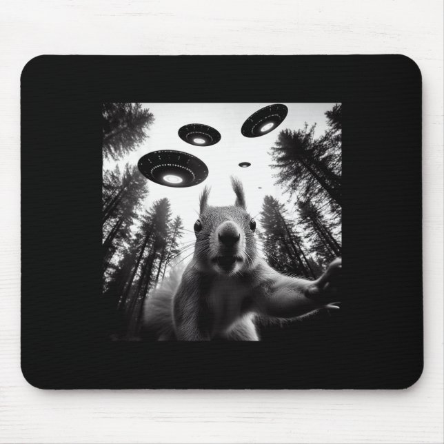 Mousepad Squirrel Selfie With Alien Ufo Funny For Men Women (Frente)