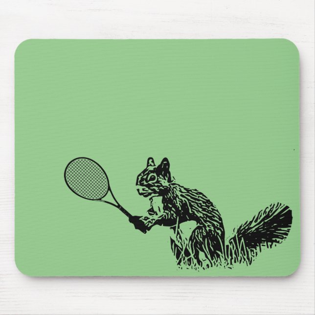 Mousepad Squirrel With Tennis Racquet on Green Background (Frente)