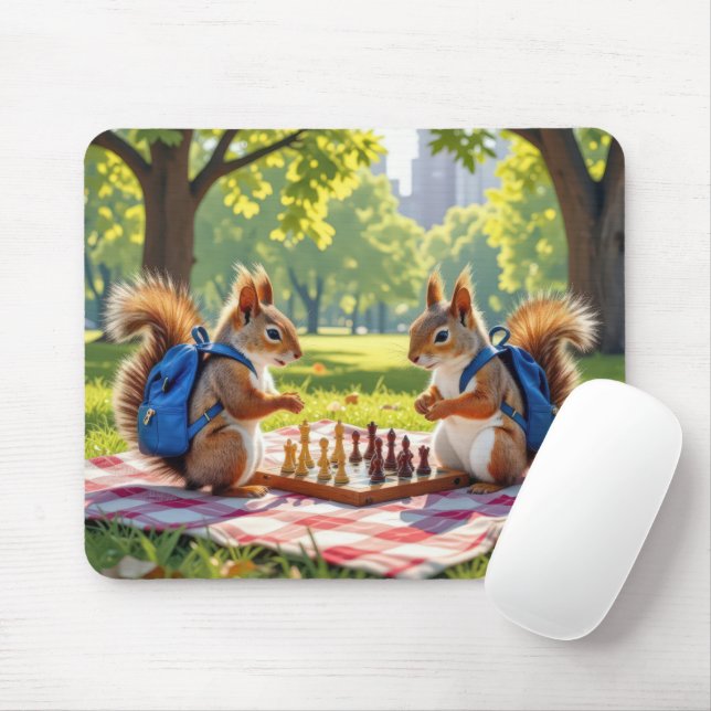 Mousepad Squirrels Playing Chess In a City Park (Com mouse)