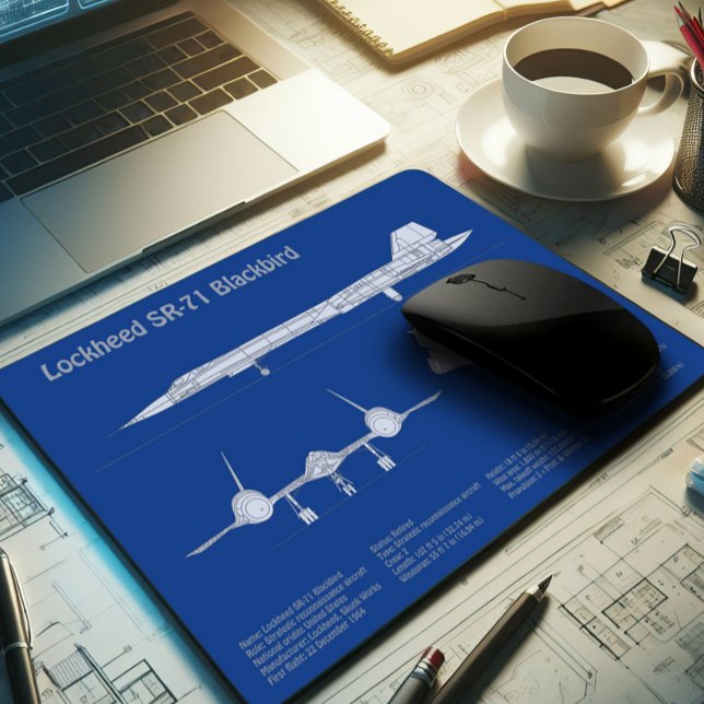 Mousepad SR-71 Blackbird - Planos de avião Blueprint ABD (Criador carregado)