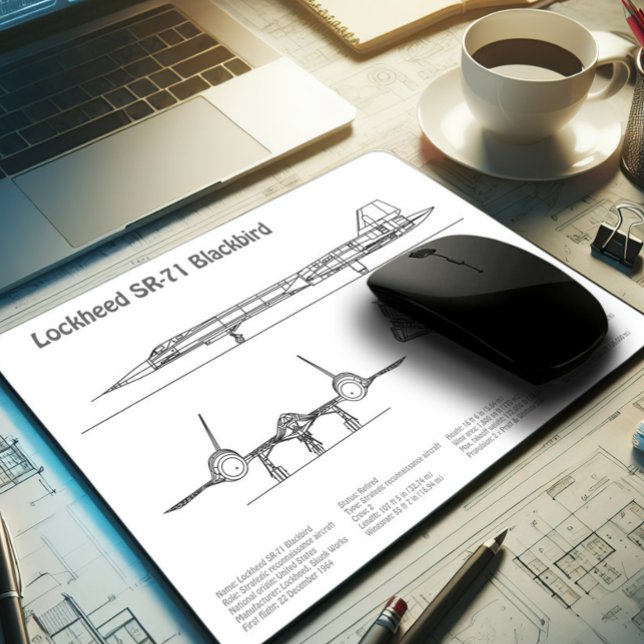 Mousepad SR-71 Blackbird - Planos de Blueprint do avião BD (Criador carregado)