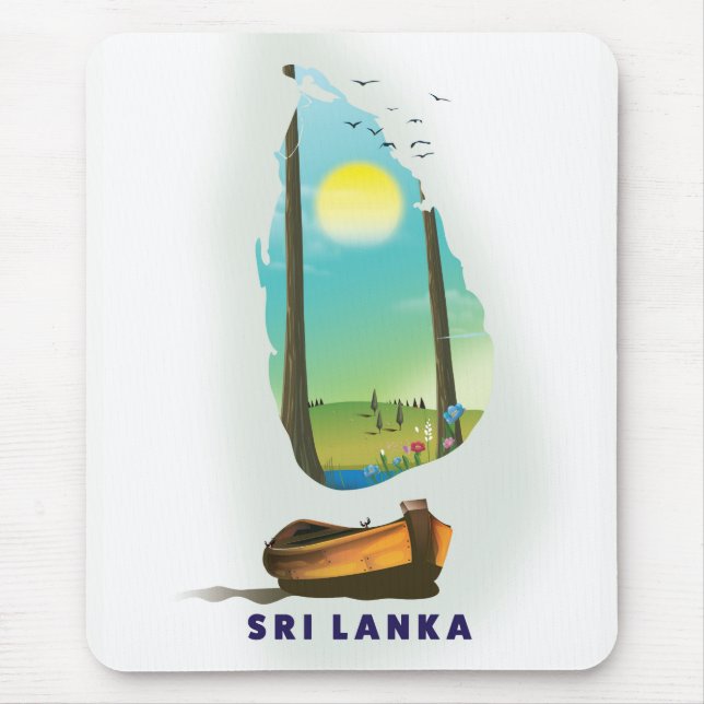 Mousepad Sri Lanka: poster de turismo de mapa ilustrado. (Frente)