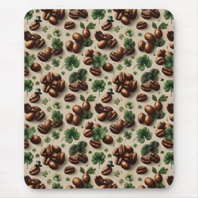 Mousepad St. Patrick’s Day Coffee & Shamrock Pattern (Frente)