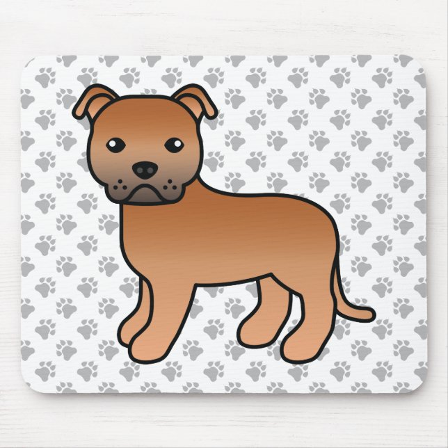 Mousepad Staffie Inglês Vermelho Fofo Cão de Desenho Animad (Frente)