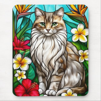 Mousepad Stained-Glass Cat Portrait Elegant Longhair Cat