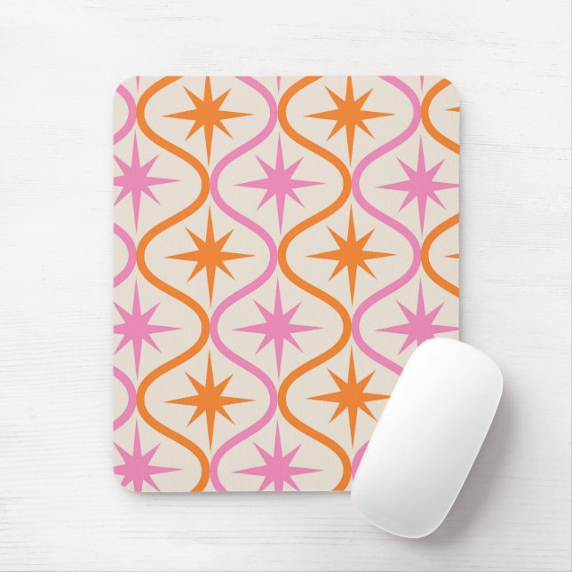 Mousepad Starbursts cor-de-rosa-laranja no padrão Ogee (Com mouse)