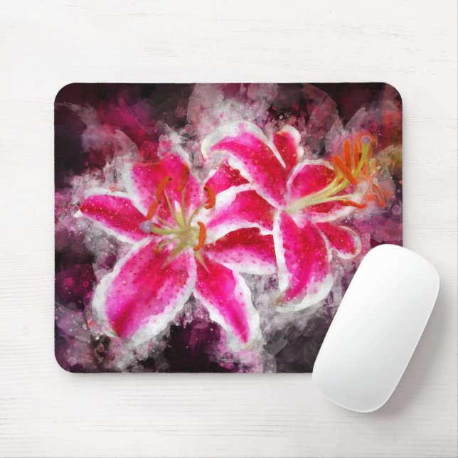 Mousepad Stargazer Lily Flor Watercolor - bb 03 (Com mouse)