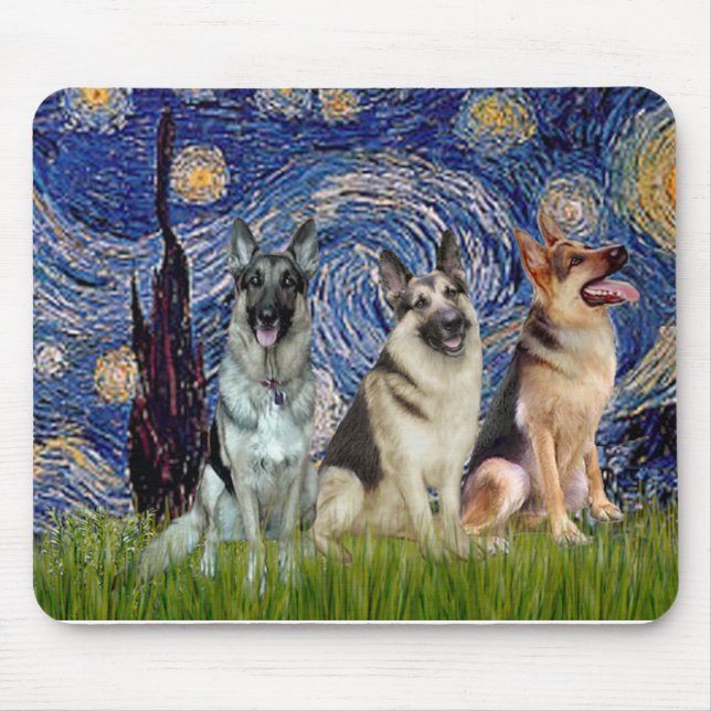 Mousepad Starry Night - 3 German shepherd (Frente)