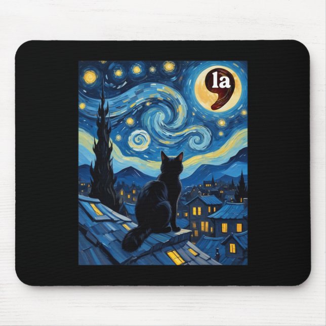 Mousepad Starry Night Black Cat Comma La Kamala Harris 1 (Frente)