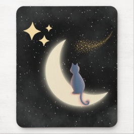 Mousepad Starry Night Cat e Crescent Moon