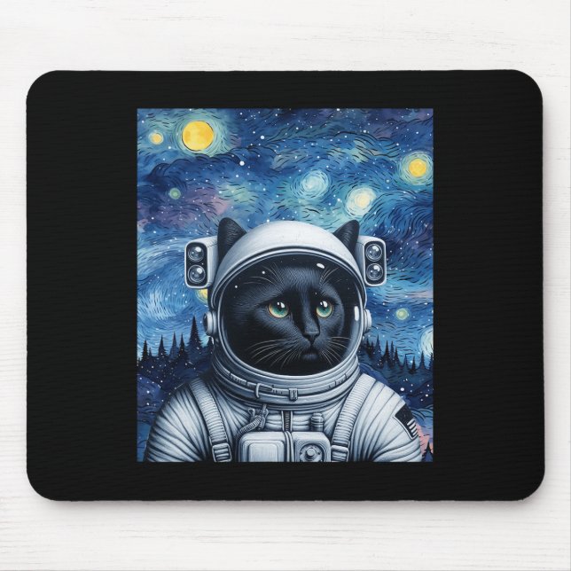Mousepad Starry Night Cosmic Cat Astronauta Art (Frente)