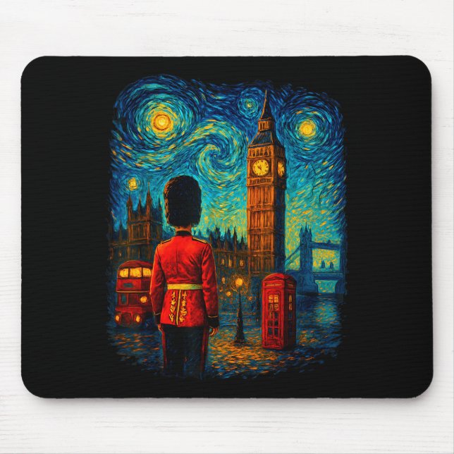 Mousepad Starry Night London Red Telephone Box Queen's Guar (Frente)