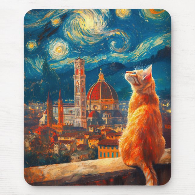 Mousepad Starry Night Over Florence | Ginger Cat Art (Frente)