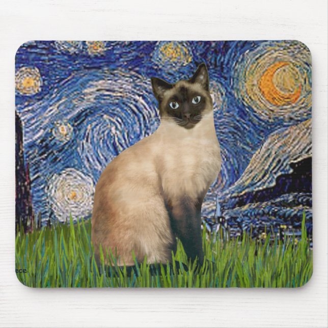 Mousepad Starry Night - Seal Point Gato Siamês (Frente)