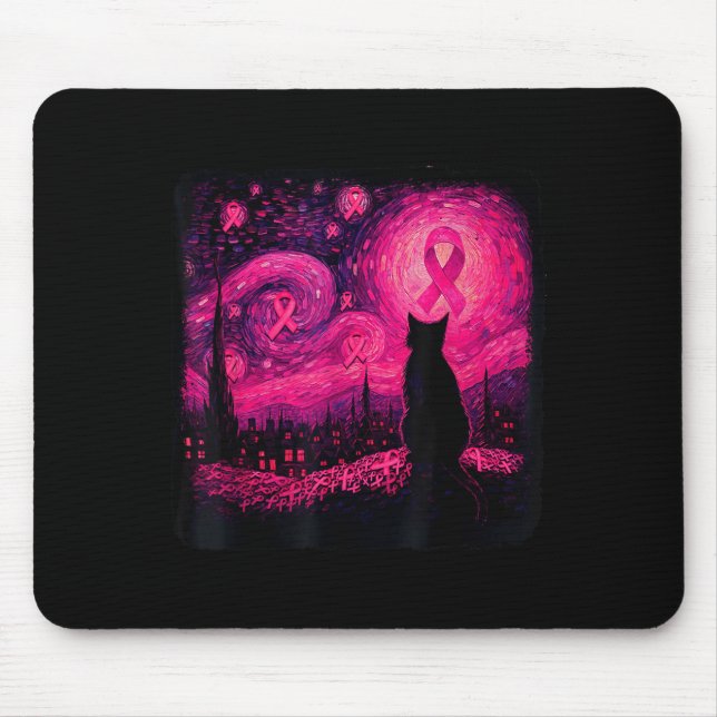 Mousepad Starry Night Van Gogh Cat Halloween Breast Cancer  (Frente)