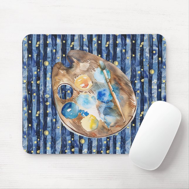 Mousepad Starry Sky Blue Peach Yellow Paint (Com mouse)