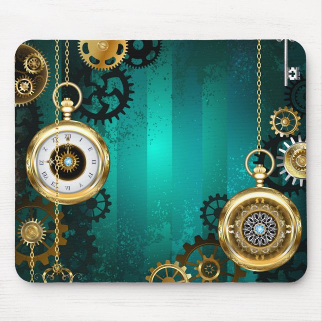 Mousepad Steampunk Jewelry Watch em um fundo verde (Frente)
