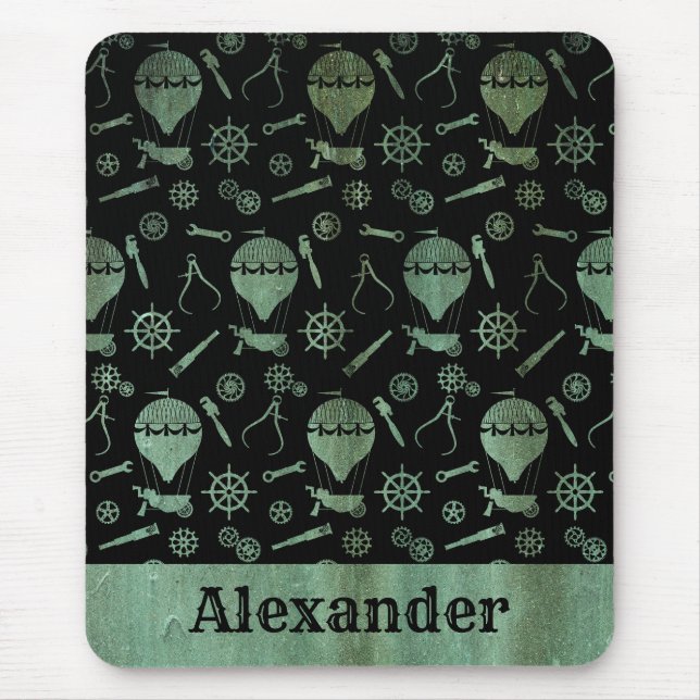 Mousepad Steampunk Verdigris Bronze Balões de Bronze Nome P (Frente)