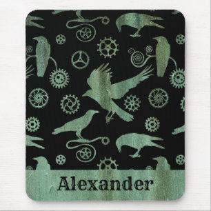 Mousepad Steampunk Verdigris Gears e Crows Nome Personaliza