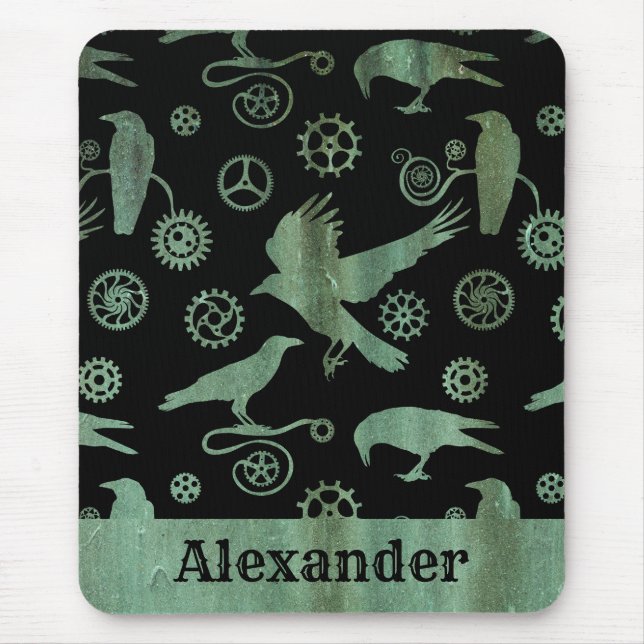 Mousepad Steampunk Verdigris Gears e Crows Nome Personaliza (Frente)