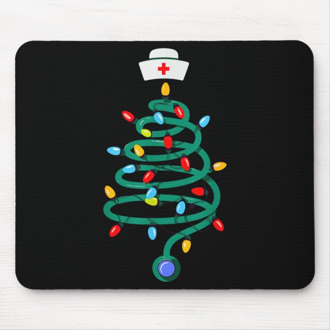 Mousepad Stethoscope Árvore de Natal Registrada Médica Enfe (Frente)