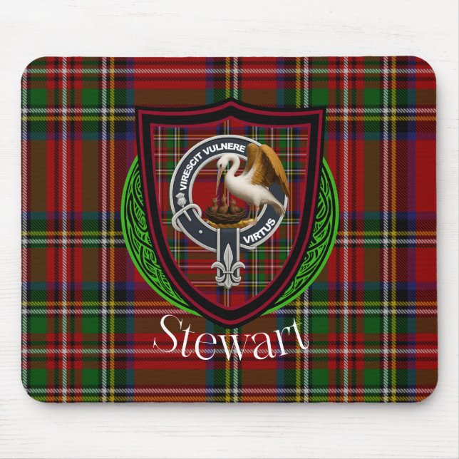 Mousepad Stewart Scottish Clan Tartan and Crest  (Frente)