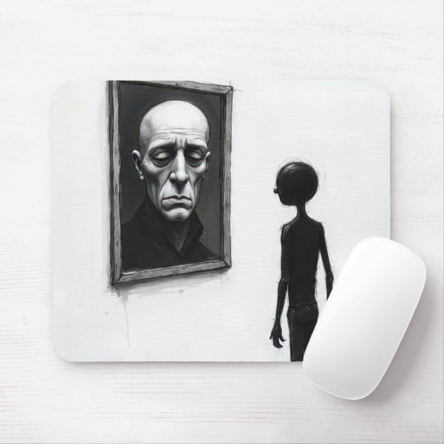 Mousepad Stick Figure Staring a Bald Man Portrait (Com mouse)