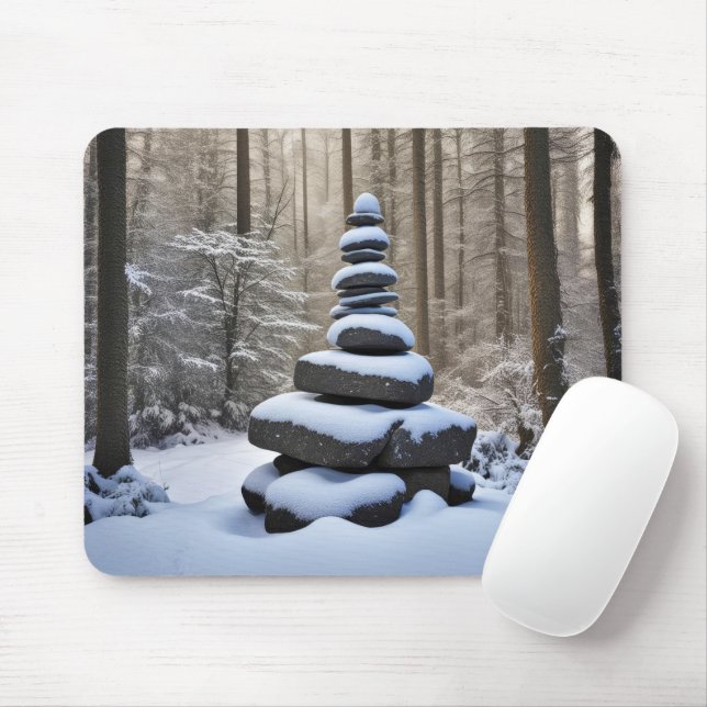 Mousepad Stone Cairn Em Florestas De Inverno (Com mouse)
