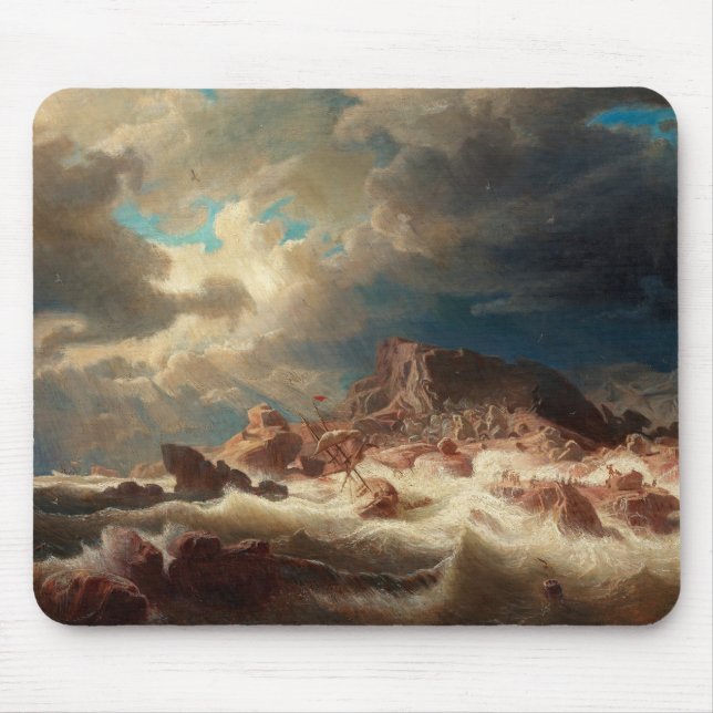 Mousepad Stormy Sea com um naufrágio (por Marcus Larson) (Frente)