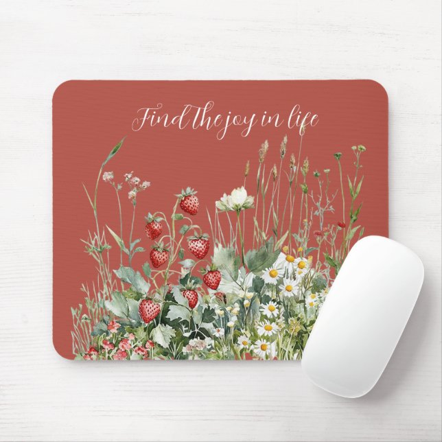 Mousepad Strawberries Daisy Flowers (Com mouse)