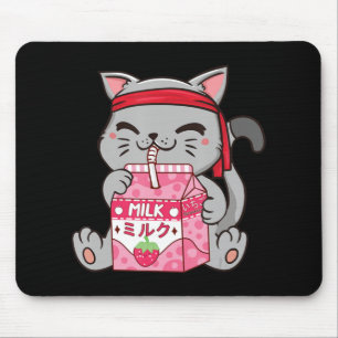 Mousepad Strawberry Shaw Strawberry Milk Cat Kawaii Neko A