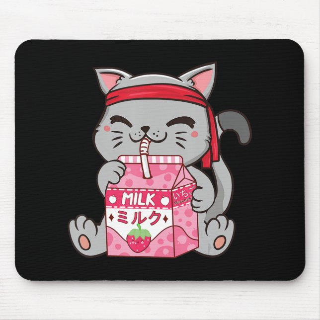 Mousepad Strawberry Shaw Strawberry Milk Cat Kawaii Neko A (Frente)