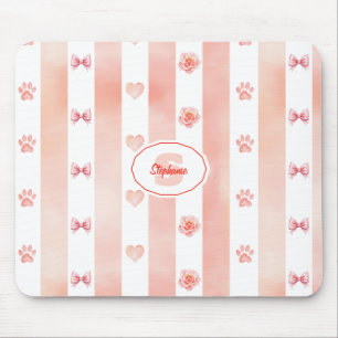 Mousepad Stripe rosa e branca - Corações, Rosa, Impressão d