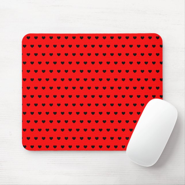 Mousepad Stylish Black Hearts Pattern On Striking Red (Com mouse)