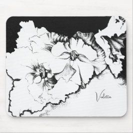 Mousepad Stylish Black & White Original Stipple Art Floral