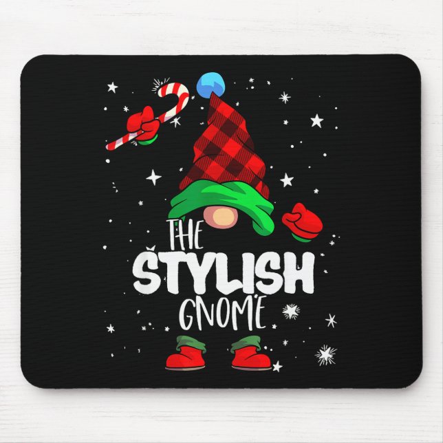 Mousepad Stylish Gnome Red Buffalo Plaid Matching Family Ch (Frente)