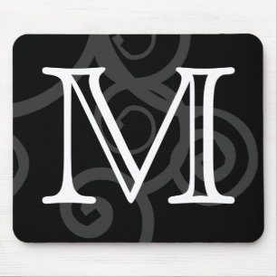 Mousepad Sua letra. Monograma preto/branco feito sob