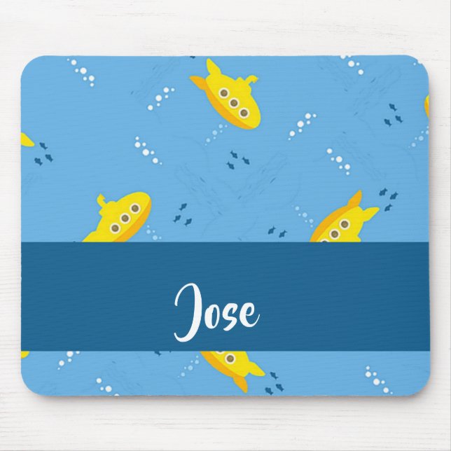Mousepad Submarino amarelo e peixe em azul (Frente)