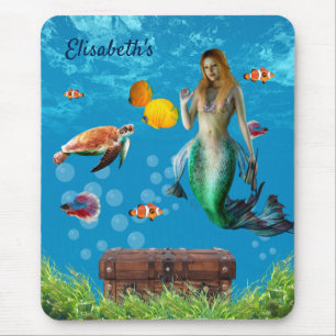 Mousepad Submarino Sereia Treasure Hunt Fantasy Blue