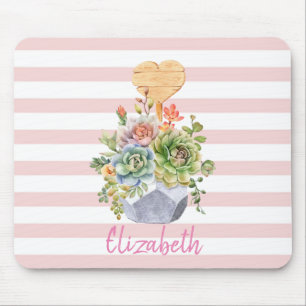 Mousepad Suculentas Adoráveis em Aquarela Listras
