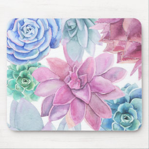 Mousepad Suculentas Moderno Chic Festa Jardim Floral Branco
