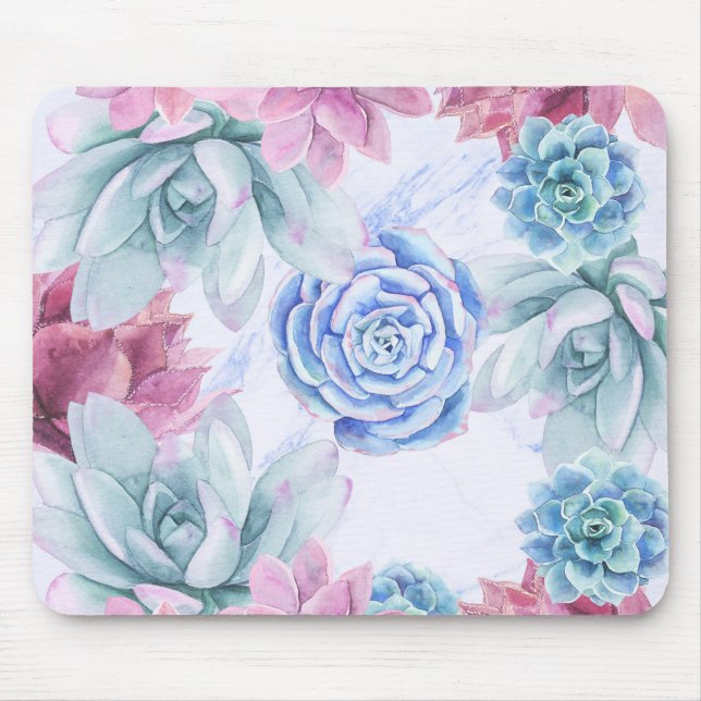 Mousepad Suculentas Moderno Chic Mármore Jardim Fiesta (Frente)