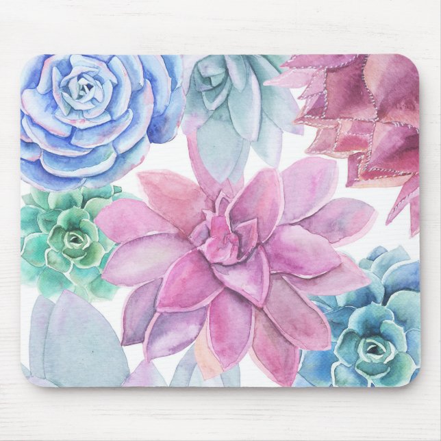 Mousepad Suculente Moderno Jardim Chic Fiesta Floral Branco (Frente)